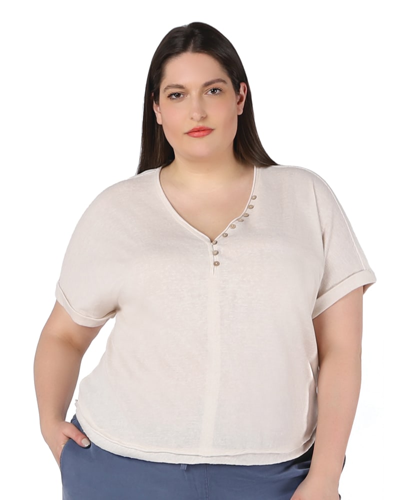 Plus size model wearing Halle V-Neck Henley Tee by DEX PLUS | Dia&Co | dia_product_style_image_id:202982